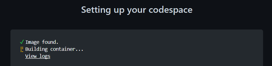 A loading page while the codespace is being configured and created.